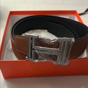 Hermes Belt with silver H and stone embellishment